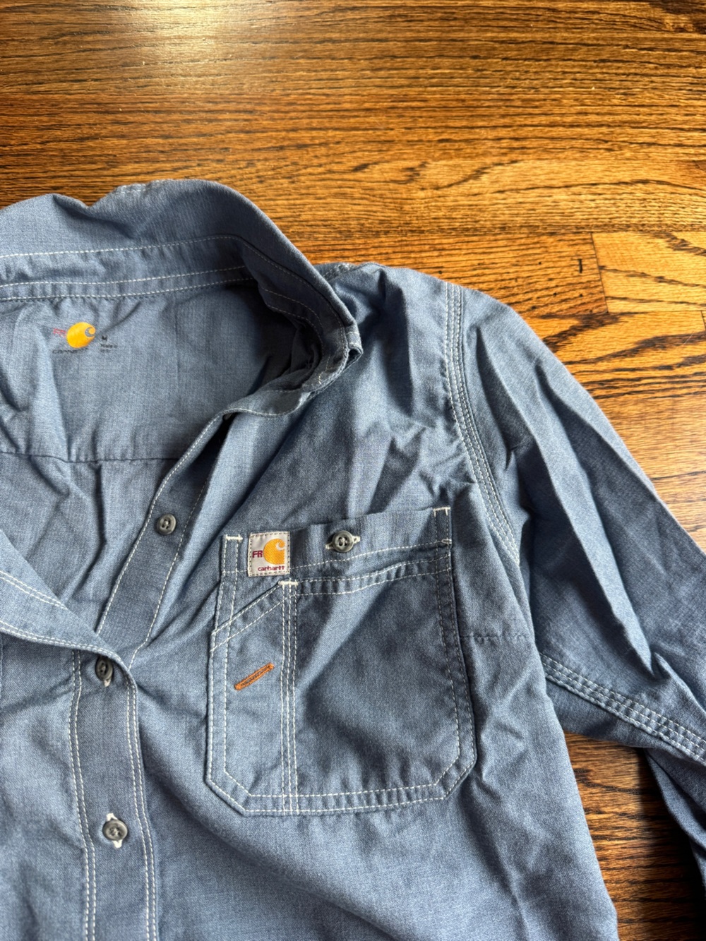 Carhartt Women's FR Blue Button-Down Work Shirt - Picture 3 of 4